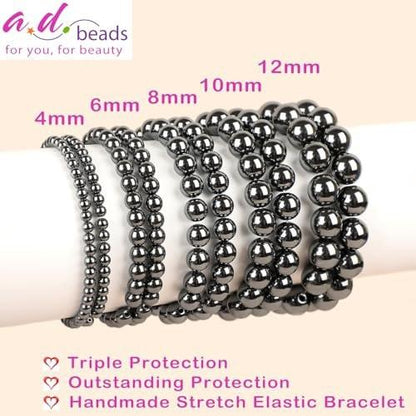 AD Beads Handgefertigtes Edelstein-Armband aus Hämatit – Dehnbares Reiki-Armband für Heilung und spirituelle Essenz (4 mm, Unisex)