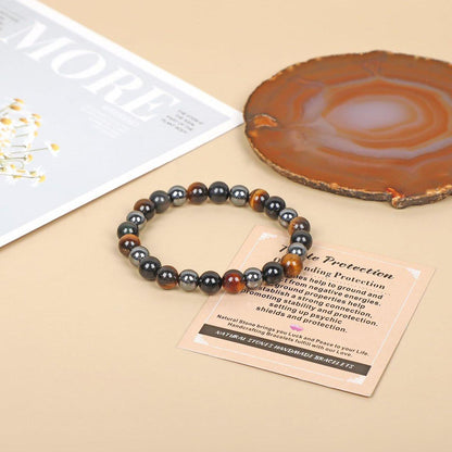 AD Beads Handgefertigtes Edelstein-Armband mit Dehnbarem Gummiband, Kristallheilung Reiki, Natürliche Schönheit und Spirituelle Essenz Unisex (4mm, Dreifacher Schutz (Starker Schutz))