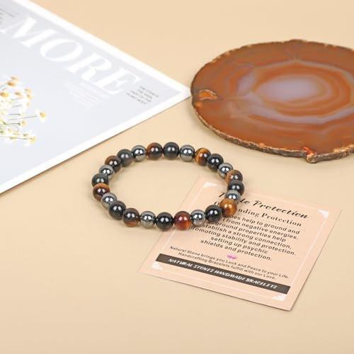 AD Beads Handgefertigtes Edelstein-Armband mit Dehnbarem Gummiband, Kristallheilung Reiki, Natürliche Schönheit und Spirituelle Essenz Unisex (4mm, Dreifacher Schutz (Starker Schutz))