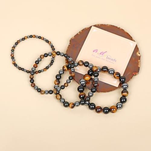 AD Beads Handgefertigtes Edelstein-Armband mit Dehnbarem Gummiband, Kristallheilung Reiki, Natürliche Schönheit und Spirituelle Essenz Unisex (4mm, Dreifacher Schutz (Starker Schutz))
