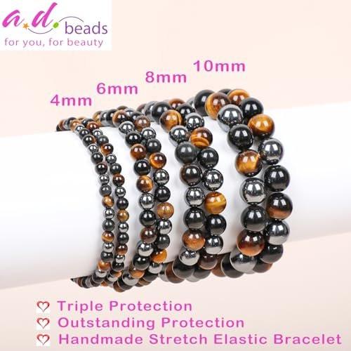AD Beads Handgefertigtes Edelstein-Dehnbares Armband – Kristall-Heil-Reiki, Natürliche Schönheit und Spirituelle Essenz, Unisex (6 mm, Dreifacher Schutz (Starker Schutz))