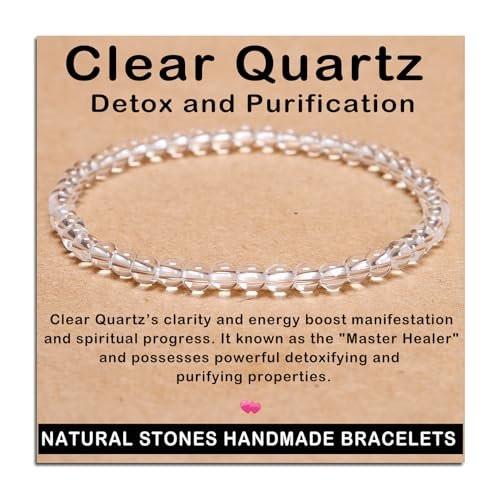AD Beads Handgefertigtes Dehnbares Armband aus Edelsteinen – Kristallheilung, Reiki, Natürliche Schönheit und Spirituelle Essenz, Unisex (4 mm, Klarer Quarz (Entgiftung und Reinigung))