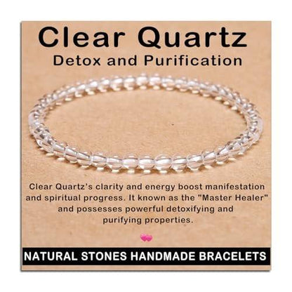 AD Beads Handgefertigtes Dehnbares Armband aus Edelsteinen – Kristallheilung, Reiki, Natürliche Schönheit und Spirituelle Essenz, Unisex (4 mm, Klarer Quarz (Entgiftung und Reinigung))