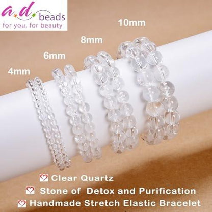 AD Beads Handgefertigtes Dehnbares Armband aus Edelsteinen – Kristallheilung, Reiki, Natürliche Schönheit und Spirituelle Essenz, Unisex (4 mm, Klarer Quarz (Entgiftung und Reinigung))