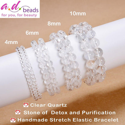 AD Beads Handgefertigtes Dehnbares Armband aus Edelsteinen – Kristallheilung, Reiki, Natürliche Schönheit und Spirituelle Essenz, Unisex (4 mm, Klarer Quarz (Entgiftung und Reinigung))
