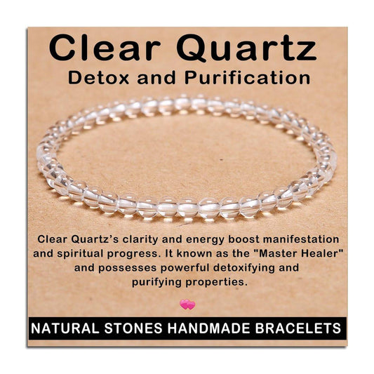 AD Beads Handgefertigtes Dehnbares Armband aus Edelsteinen – Kristallheilung, Reiki, Natürliche Schönheit und Spirituelle Essenz, Unisex (4 mm, Klarer Quarz (Entgiftung und Reinigung))