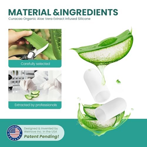 Welnove Gel Zehenkappe und Schutz - Silikon Zehenüberzüge - Zehenpolster zur Schmerzlinderung bei fehlenden oder eingewachsenen Zehennägeln, Hühneraugen, Schwielen, Blasen - mit Aloe Vera Extrakt (8 Stück, Medium, Transparent)