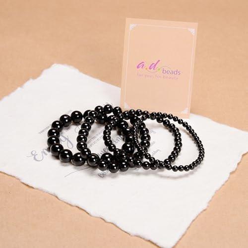 AD Beads Handgefertigtes Edelstein-Dehnbares Armband aus schwarzem Turmalin – 4mm Perlen, Heilung & Schutz, Unisex