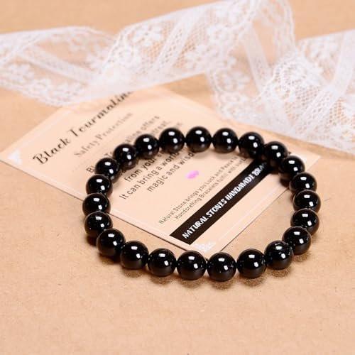 AD Beads Handgefertigtes Edelstein-Dehnbares Armband aus schwarzem Turmalin – 4mm Perlen, Heilung & Schutz, Unisex