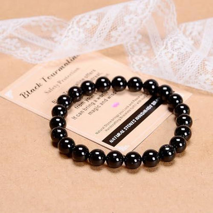 AD Beads Handgefertigtes Edelstein-Dehnbares Armband aus schwarzem Turmalin – 4mm Perlen, Heilung & Schutz, Unisex