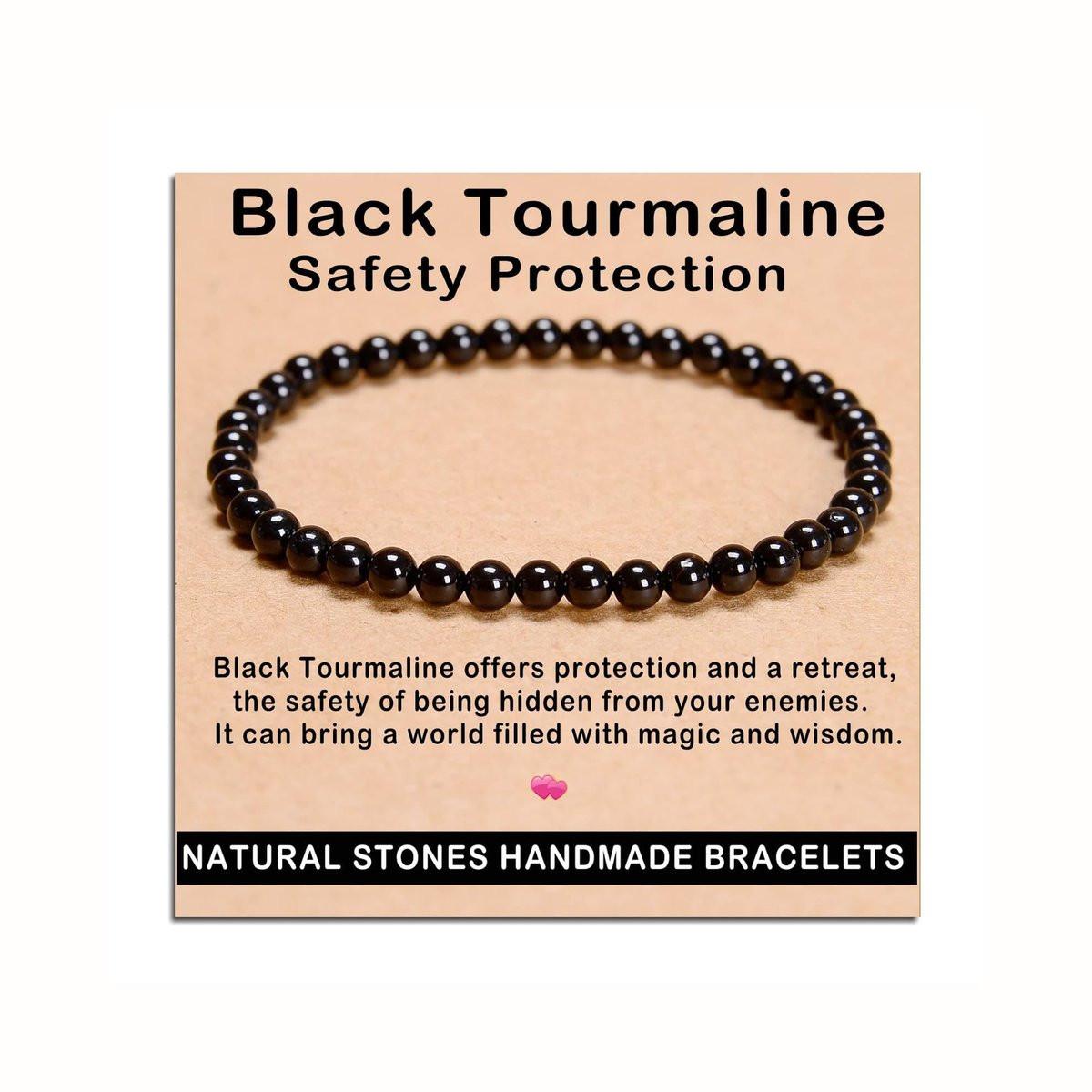 AD Beads Handgefertigtes Edelstein-Dehnbares Armband aus schwarzem Turmalin – 4mm Perlen, Heilung & Schutz, Unisex