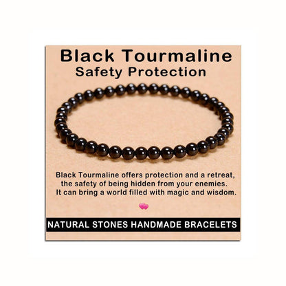 AD Beads Handgefertigtes Edelstein-Dehnbares Armband aus schwarzem Turmalin – 4mm Perlen, Heilung & Schutz, Unisex