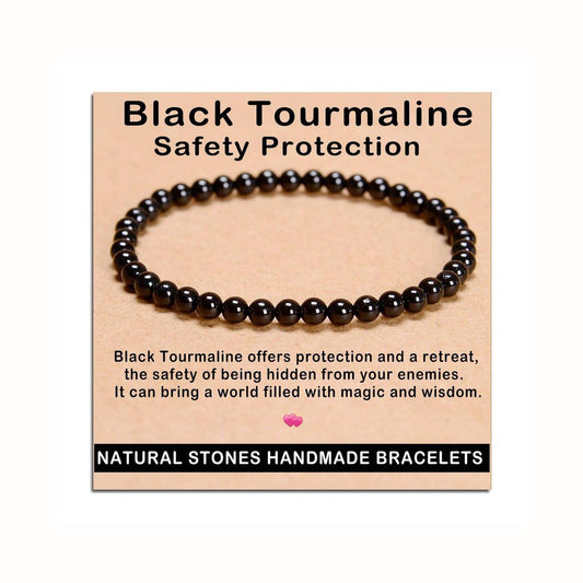 AD Beads Handgefertigtes Edelstein-Dehnbares Armband aus schwarzem Turmalin – 4mm Perlen, Heilung & Schutz, Unisex