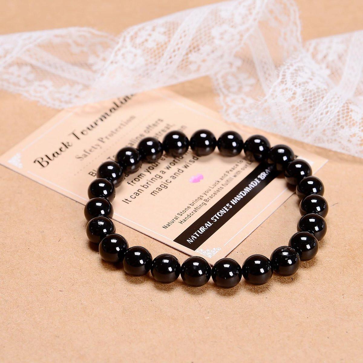 AD Beads Handgefertigtes Edelstein-Dehnbares Armband aus schwarzem Turmalin – 4mm Perlen, Heilung & Schutz, Unisex