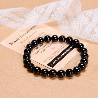 AD Beads Handgefertigtes Edelstein-Dehnbares Armband aus schwarzem Turmalin – 4mm Perlen, Heilung & Schutz, Unisex