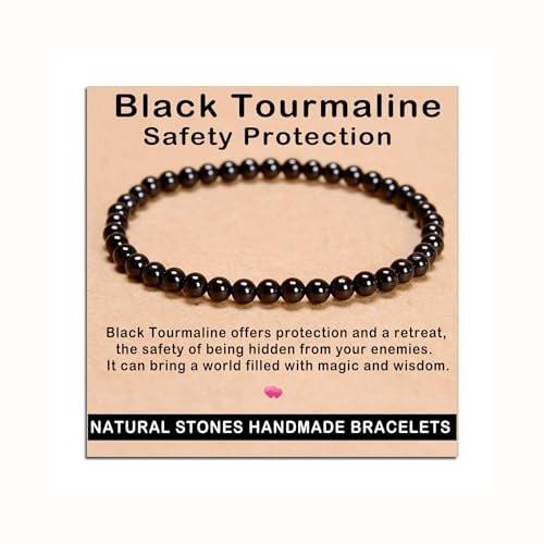 AD Beads Handgefertigtes Edelstein-Dehnbares Armband aus schwarzem Turmalin – 4mm Perlen, Heilung & Schutz, Unisex