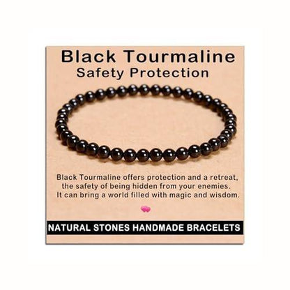 AD Beads Handgefertigtes Edelstein-Dehnbares Armband aus schwarzem Turmalin – 4mm Perlen, Heilung & Schutz, Unisex