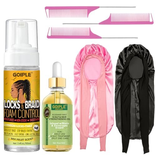 Braid Foam Control Mousse für Braids, Twists, Locs - Kein Flocken, Feuchtigkeitsspendend mit Rosmarinöl für Haarwachstum - Einfach aufzutragen mit Schlafhauben