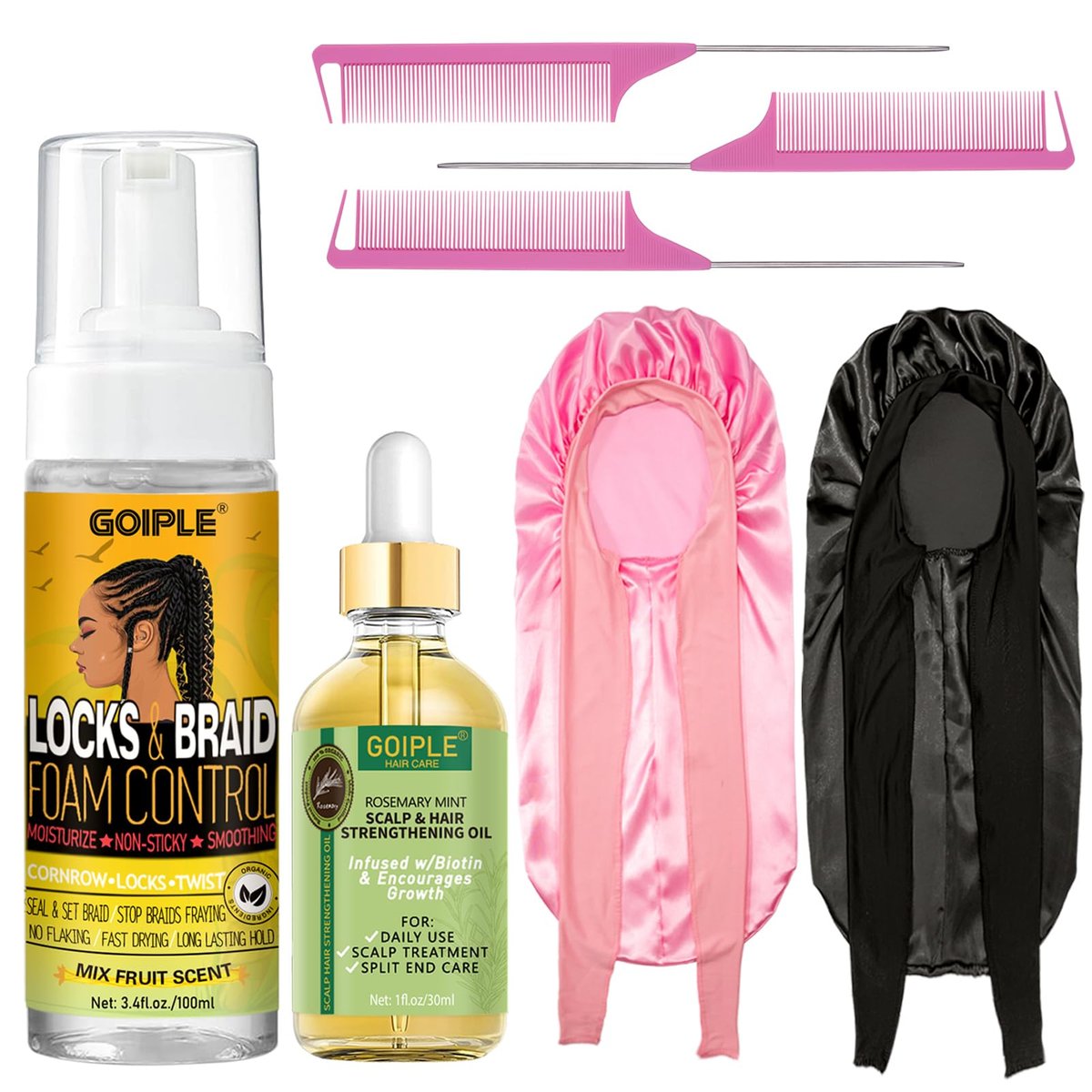 Braid Foam Control Mousse für Braids, Twists, Locs - Kein Flocken, Feuchtigkeitsspendend mit Rosmarinöl für Haarwachstum - Einfach aufzutragen mit Schlafhauben