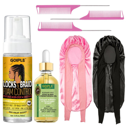 Braid Foam Control Mousse für Braids, Twists, Locs - Kein Flocken, Feuchtigkeitsspendend mit Rosmarinöl für Haarwachstum - Einfach aufzutragen mit Schlafhauben