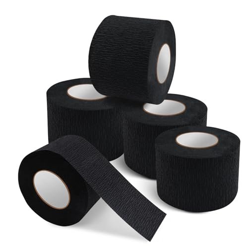NICEMOVIC 5 Rollen Einweg-Friseurpapier-Halsstreifen, schwarze Dehnpapier-Halsstreifen für Salons, Haarschnitte und Styling – Profi-Zubehör