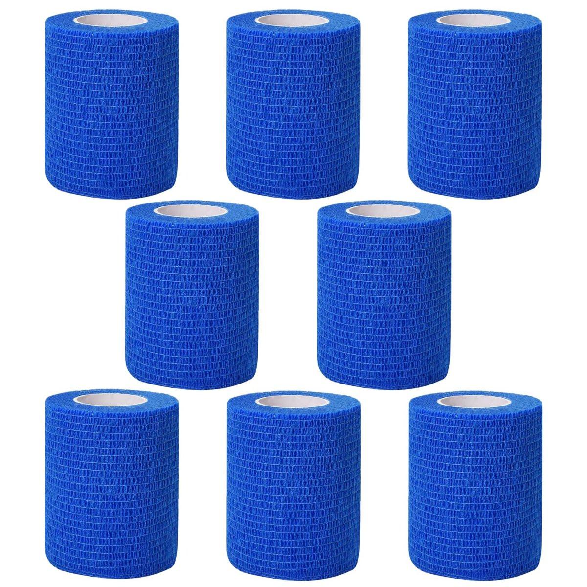 CIYAGPOOU Selbstklebende Bandage 5 cm Blau, 8er-Pack, Atmungsaktive Elastische Kohäsivbinde, Veterinärbandage, Sporttape für Erste Hilfe & Handgelenkschutz