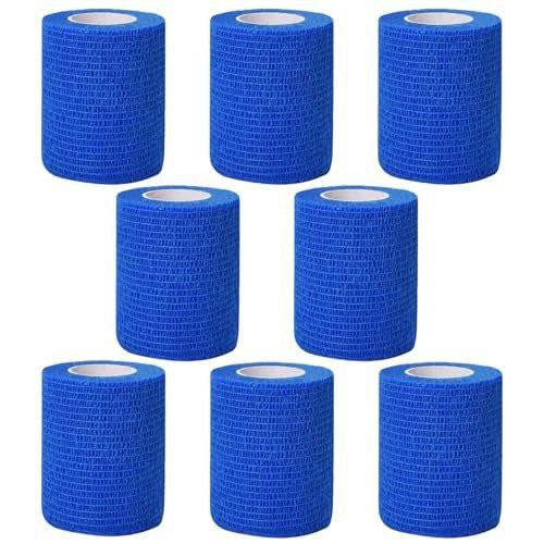 CIYAGPOOU Selbstklebende Bandage 5 cm Blau, 8er-Pack, Atmungsaktive Elastische Kohäsivbinde, Veterinärbandage, Sporttape für Erste Hilfe & Handgelenkschutz