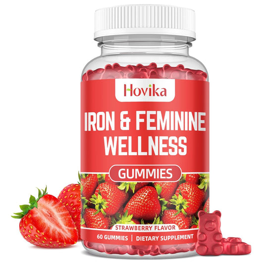 Eisen für Frauen Gummies, 40mg Eisenpräparat gegen Anämie mit Multivitamin für Frauen, Zink, Selen, Jod – gegen Eisenmangel – natürliche hormonelle Unterstützung bei PMS, Erdbeergeschmack, 60 Stück