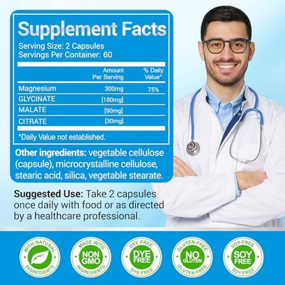 ASSR Triple Magnesium Komplex – 300 mg reines Ozean-Magnesiumglycinat, Magnesiummalat & Magnesiumcitrat für Schlaf, Energie & Entspannung, hohe Bioverfügbarkeit, vegan, nicht-GVO, 120 Kapseln