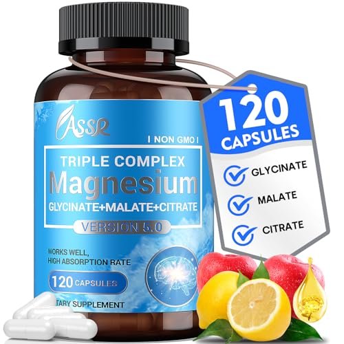 ASSR Triple Magnesium Komplex – 300 mg reines Ozean-Magnesiumglycinat, Magnesiummalat & Magnesiumcitrat für Schlaf, Energie & Entspannung, hohe Bioverfügbarkeit, vegan, nicht-GVO, 120 Kapseln