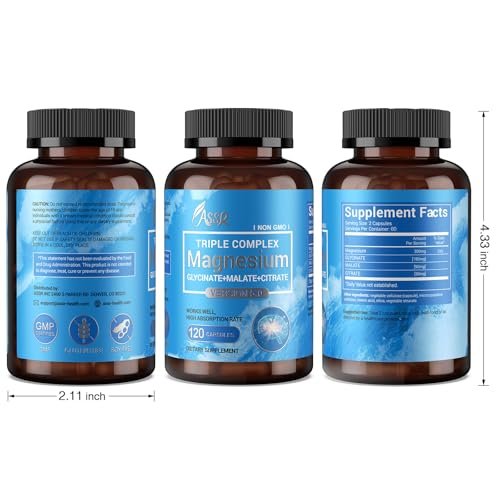 ASSR Triple Magnesium Komplex – 300 mg reines Ozean-Magnesiumglycinat, Magnesiummalat & Magnesiumcitrat für Schlaf, Energie & Entspannung, hohe Bioverfügbarkeit, vegan, nicht-GVO, 120 Kapseln