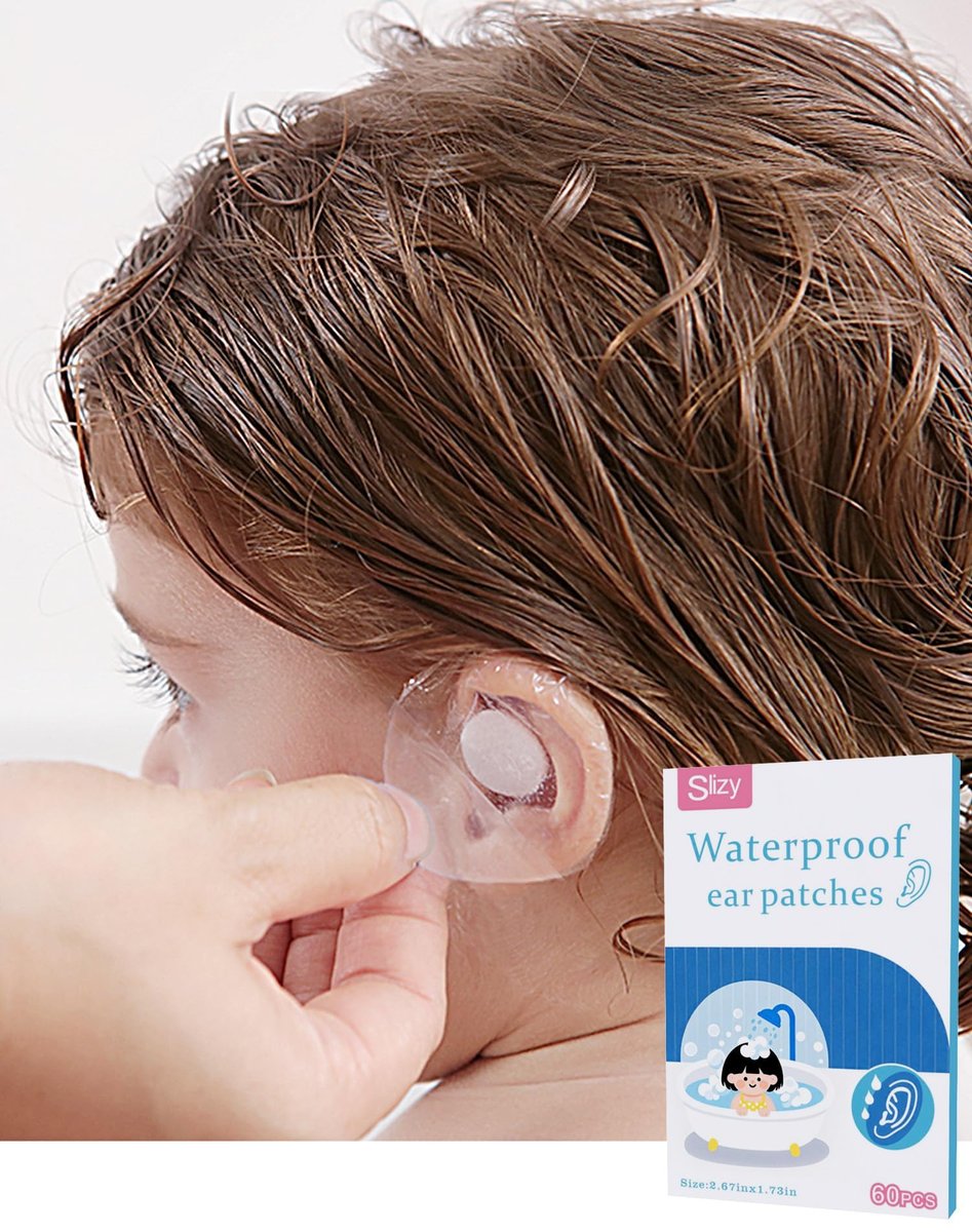 Slizy 60 Stück wasserdichte Ohrsticker für Kinder, Einweg-Baby-Dusch-Ohrenschutz, Neugeborene Ohrstöpsel, Silikon-Gel-Ohrenschützer, klebefrei, allergiearm, für Schwimmen und Baden