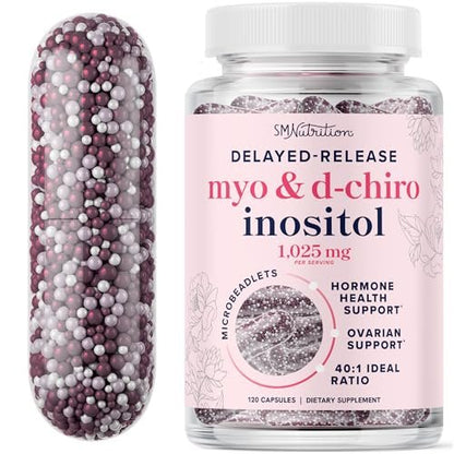 Myo-Inositol & D-Chiro Inositol für Hormonbalance bei Frauen | Mikroperlen zur Regulierung des Menstruationszyklus & Unterstützung der Eierstockgesundheit | 40:1 Verhältnis Myo & D-Chiro | Nicht-GVO | 120 Stk. (1 Monatsvorrat)