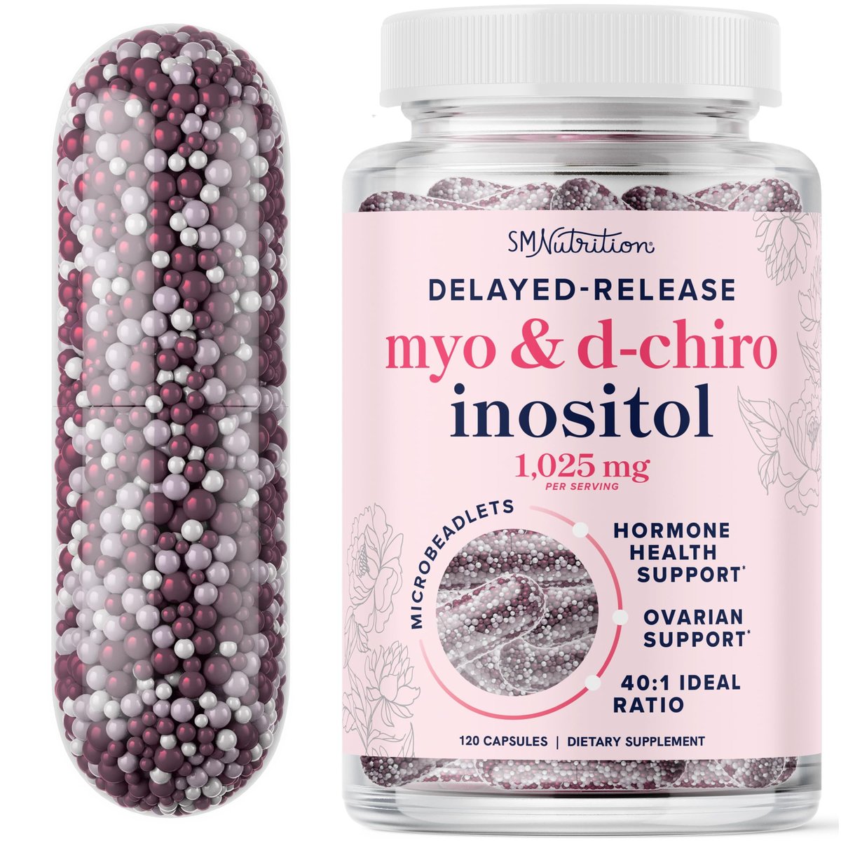 Myo-Inositol & D-Chiro Inositol für Hormonbalance bei Frauen | Mikroperlen zur Regulierung des Menstruationszyklus & Unterstützung der Eierstockgesundheit | 40:1 Verhältnis Myo & D-Chiro | Nicht-GVO | 120 Stk. (1 Monatsvorrat)