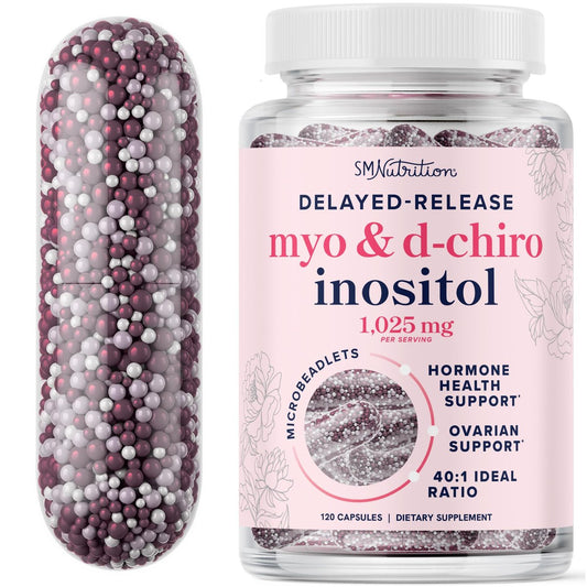 Myo-Inositol & D-Chiro Inositol für Hormonbalance bei Frauen | Mikroperlen zur Regulierung des Menstruationszyklus & Unterstützung der Eierstockgesundheit | 40:1 Verhältnis Myo & D-Chiro | Nicht-GVO | 120 Stk. (1 Monatsvorrat)