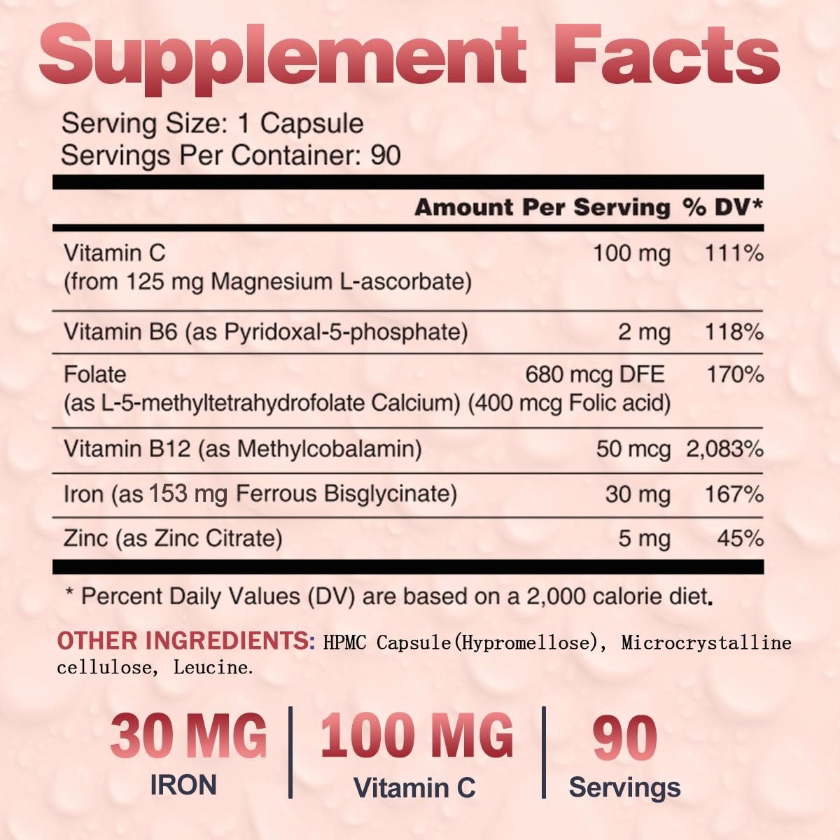 VEGEPOWER Eisen Bisglycinat 30 mg mit Vitamin C – Hochdosiertes Eisenpräparat für Anämie, Energie und gesunde rote Blutkörperchen – Magenschonend, nicht verstopfend, Nicht-GMO – 90 vegane Kapseln