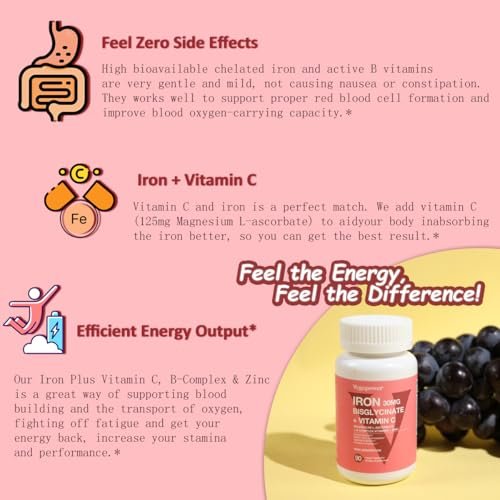 VEGEPOWER Eisen Bisglycinat 30 mg mit Vitamin C – Hochdosiertes Eisenpräparat für Anämie, Energie und gesunde rote Blutkörperchen – Magenschonend, nicht verstopfend, Nicht-GMO – 90 vegane Kapseln