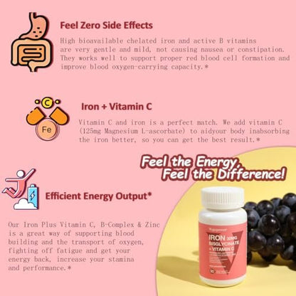 VEGEPOWER Eisen Bisglycinat 30 mg mit Vitamin C – Hochdosiertes Eisenpräparat für Anämie, Energie und gesunde rote Blutkörperchen – Magenschonend, nicht verstopfend, Nicht-GMO – 90 vegane Kapseln
