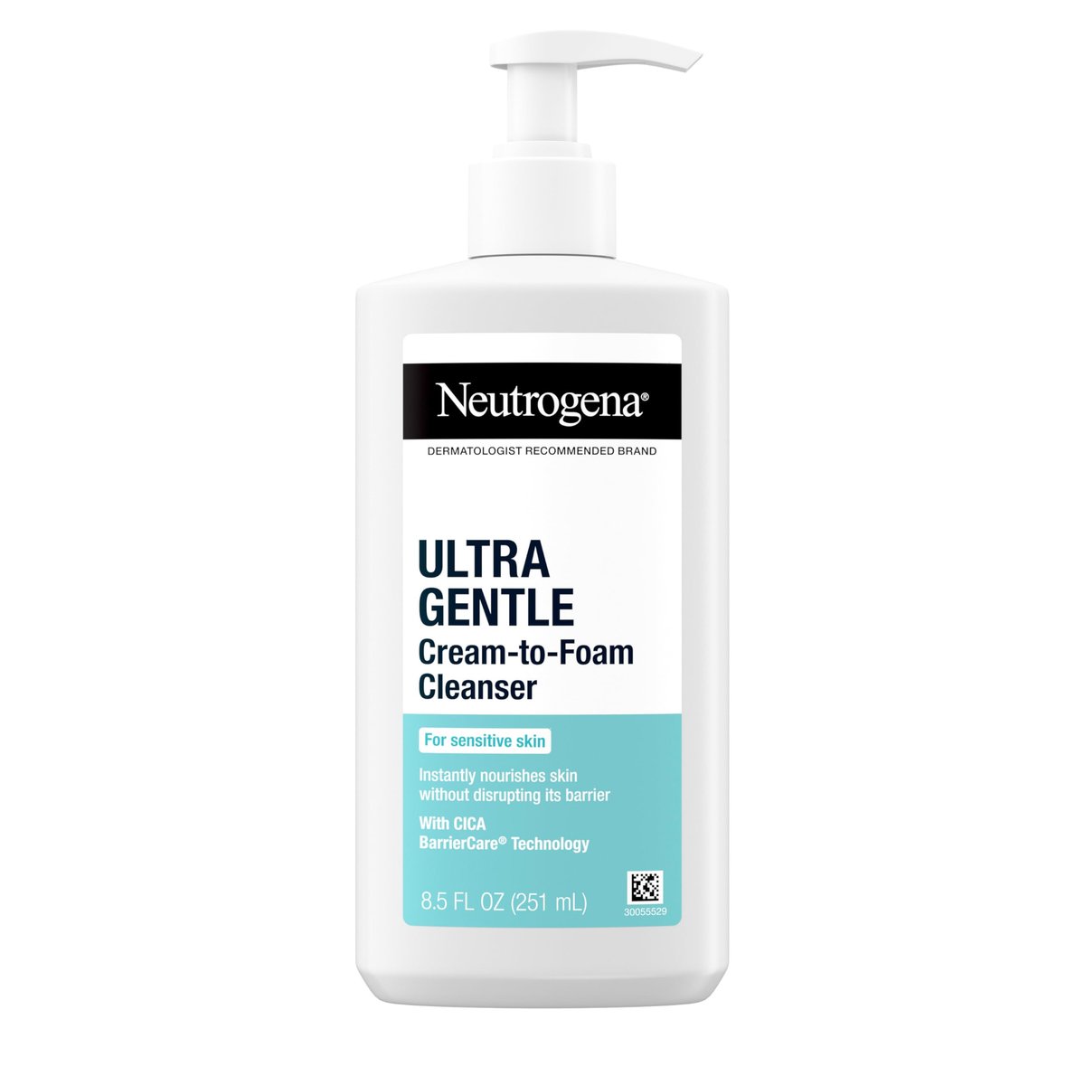 Neutrogena Ultra Gentle Cream-to-Foam Täglicher Gesichtsreiniger, verwandelt sich von einer cremigen Reinigung in einen schäumenden Gesichtsreiniger, reinigt sanft empfindliche Haut, parfümfrei, hypoallergen, 240 ml