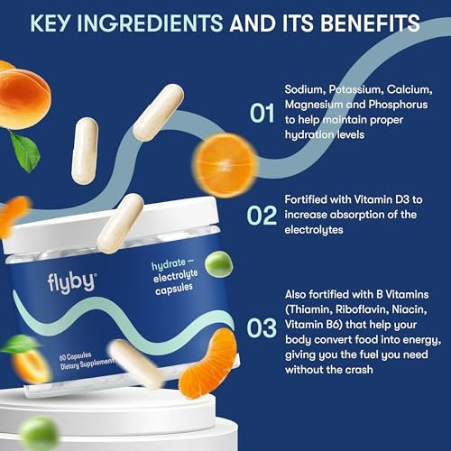 Flyby Electrolyte-Kapseln – mit Natrium, Kalium, Vitamin D3, B-Vitaminen, Kupfer und Mangan | Elektrolyte zur Regeneration | Non-GMO | Ohne Zuckerzusatz – 60 Kapseln