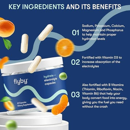 Flyby Electrolyte-Kapseln – mit Natrium, Kalium, Vitamin D3, B-Vitaminen, Kupfer und Mangan | Elektrolyte zur Regeneration | Non-GMO | Ohne Zuckerzusatz – 60 Kapseln