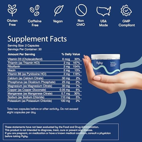 Flyby Electrolyte-Kapseln – mit Natrium, Kalium, Vitamin D3, B-Vitaminen, Kupfer und Mangan | Elektrolyte zur Regeneration | Non-GMO | Ohne Zuckerzusatz – 60 Kapseln