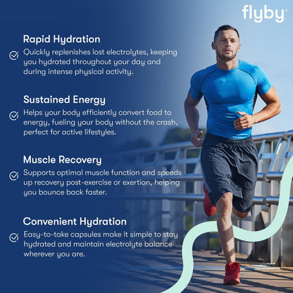 Flyby Electrolyte-Kapseln – mit Natrium, Kalium, Vitamin D3, B-Vitaminen, Kupfer und Mangan | Elektrolyte zur Regeneration | Non-GMO | Ohne Zuckerzusatz – 60 Kapseln