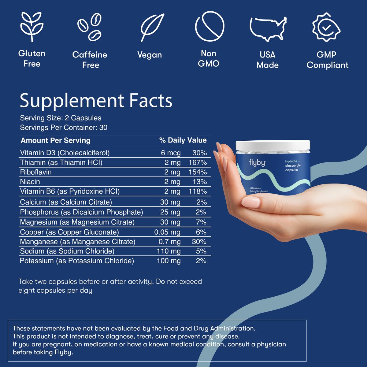 Flyby Electrolyte-Kapseln – mit Natrium, Kalium, Vitamin D3, B-Vitaminen, Kupfer und Mangan | Elektrolyte zur Regeneration | Non-GMO | Ohne Zuckerzusatz – 60 Kapseln