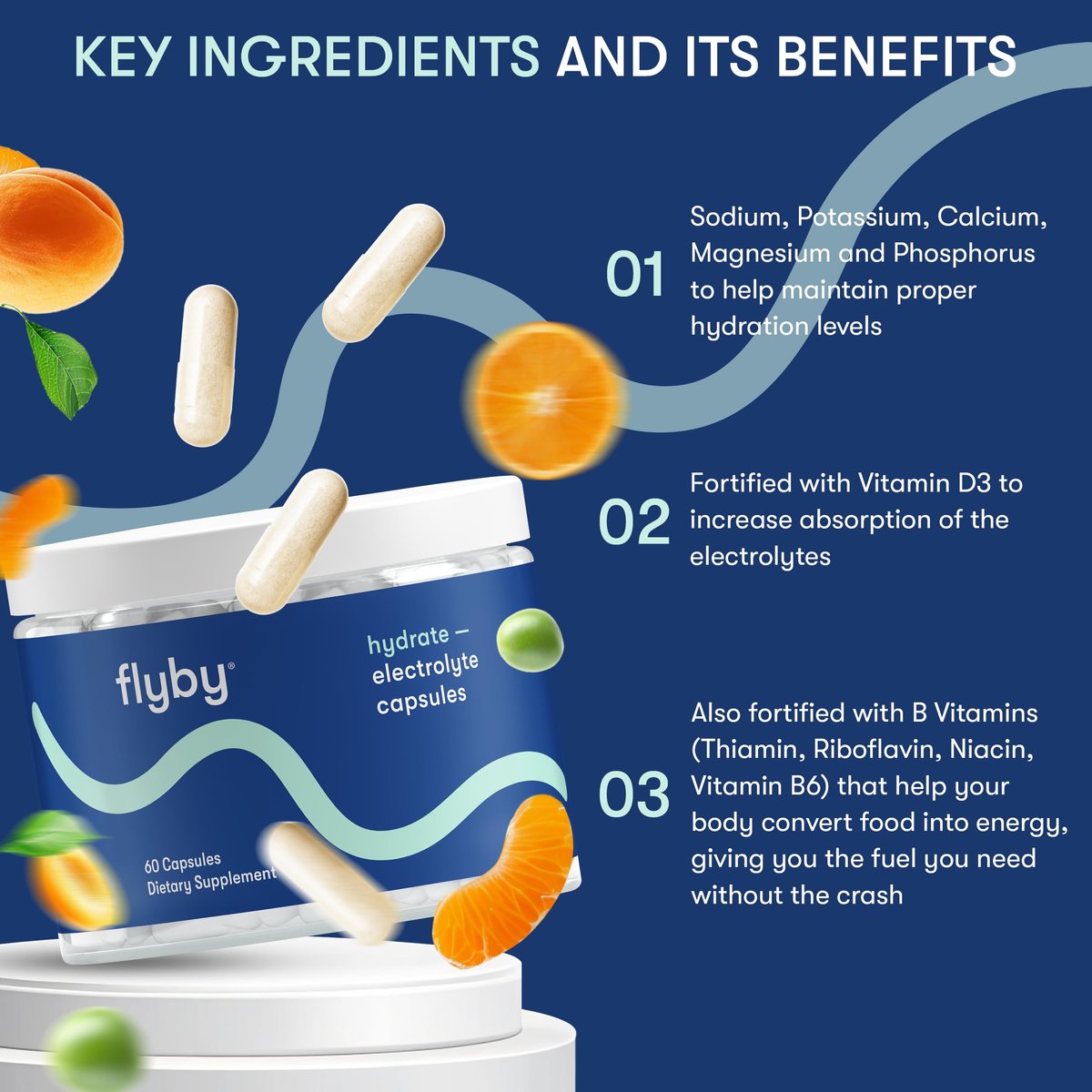 Flyby Electrolyte-Kapseln – mit Natrium, Kalium, Vitamin D3, B-Vitaminen, Kupfer und Mangan | Elektrolyte zur Regeneration | Non-GMO | Ohne Zuckerzusatz – 60 Kapseln