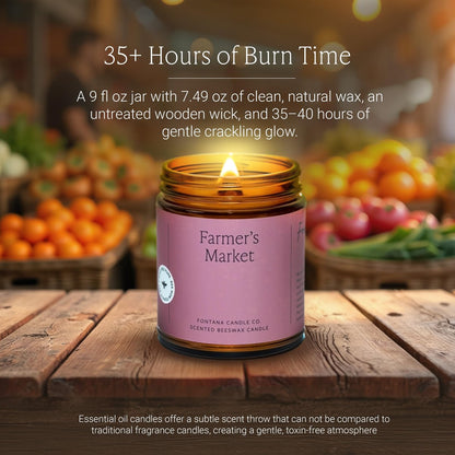 Fontana Candle Co Holzdocht Bienenwachs Kerze im Glas, Bauernmarkt – Hergestellt mit Kokosöl & reinen ätherischen Ölen – 35+ Stunden sauberer Abbrand, langlebig & ungiftig für Zuhause & Raumdekoration