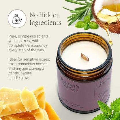 Fontana Candle Co Holzdocht Bienenwachs Kerze im Glas, Bauernmarkt – Hergestellt mit Kokosöl & reinen ätherischen Ölen – 35+ Stunden sauberer Abbrand, langlebig & ungiftig für Zuhause & Raumdekoration