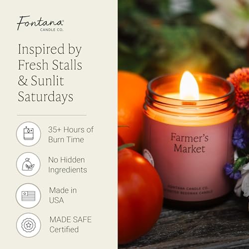 Fontana Candle Co Holzdocht Bienenwachs Kerze im Glas, Bauernmarkt – Hergestellt mit Kokosöl & reinen ätherischen Ölen – 35+ Stunden sauberer Abbrand, langlebig & ungiftig für Zuhause & Raumdekoration
