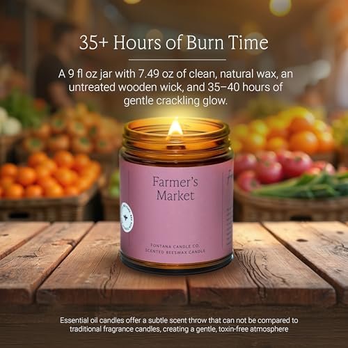 Fontana Candle Co Holzdocht Bienenwachs Kerze im Glas, Bauernmarkt – Hergestellt mit Kokosöl & reinen ätherischen Ölen – 35+ Stunden sauberer Abbrand, langlebig & ungiftig für Zuhause & Raumdekoration