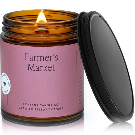Fontana Candle Co Holzdocht Bienenwachs Kerze im Glas, Bauernmarkt – Hergestellt mit Kokosöl & reinen ätherischen Ölen – 35+ Stunden sauberer Abbrand, langlebig & ungiftig für Zuhause & Raumdekoration